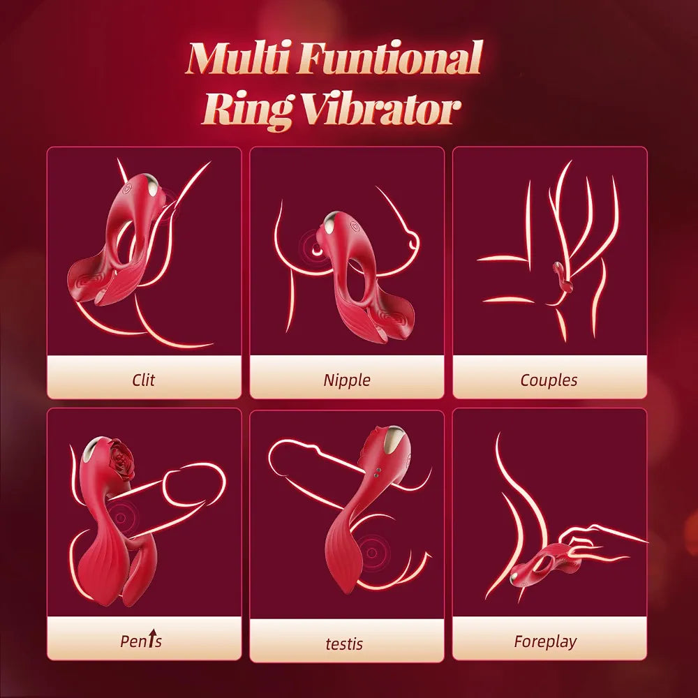 Dual-Stimulation Silicone Vibrating Penis Ring with 7 Vibration Modes for Couples