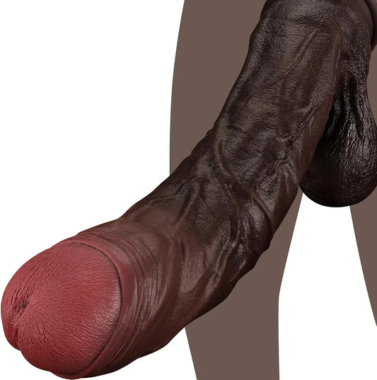 7-Inch Realistic Black Silicone Dildo with Suction Cup and Swinging Balls - XXL Uncut BBC Sex Toy