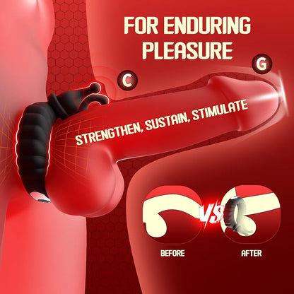10-Mode Rechargeable Vibrating Penis Ring with Clitoral Stimulator for Couples