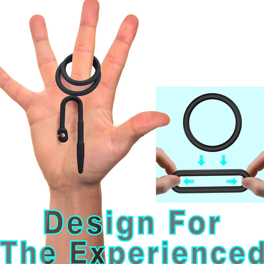 Silicone Urethral Dilator and Penis Plug with Dual Rings for Experienced Users