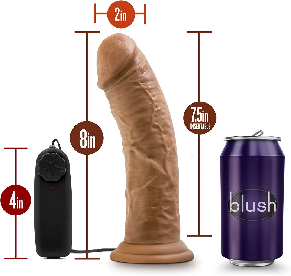 8-Inch Realistic Mocha Vibrating Dildo with Suction Cup and Remote Control