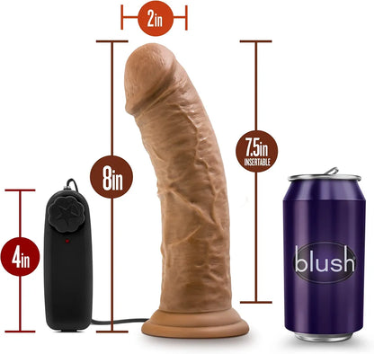 8-Inch Realistic Mocha Vibrating Dildo with Suction Cup and Remote Control