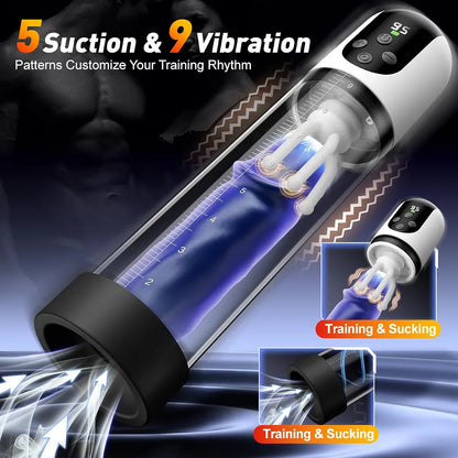 Male Penis Pump Sex Toys for Men, 3-in-1 Dick Enlarger Penis Extender & Male Masturbator, Detachable Glans Trainer with 5 Suction & 9 Vibration, Adult Sex Toys with Pocket Pussy for Men Masturbation