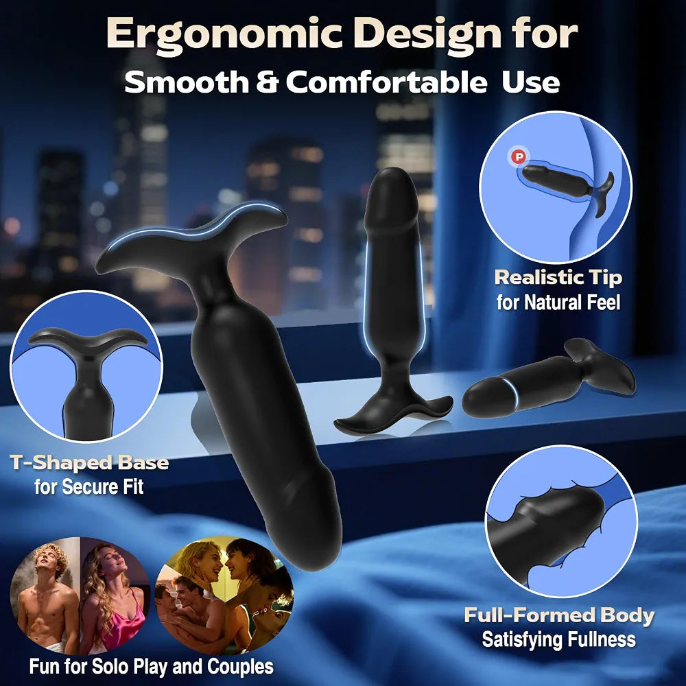 Premium 4-Piece Silicone Anal Training Kit: Vibrating Beads and Butt Plug Set with 10 Stimulation Modes