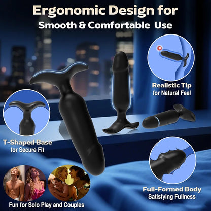 Premium 4-Piece Silicone Anal Training Kit: Vibrating Beads and Butt Plug Set with 10 Stimulation Modes