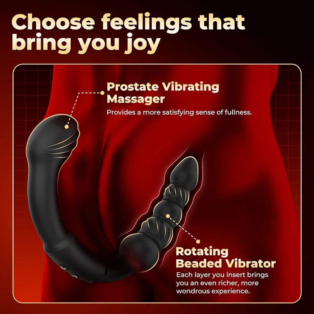 Ergonomic Dual-Ended Prostate Massager and Rotating Anal Bead Stimulator