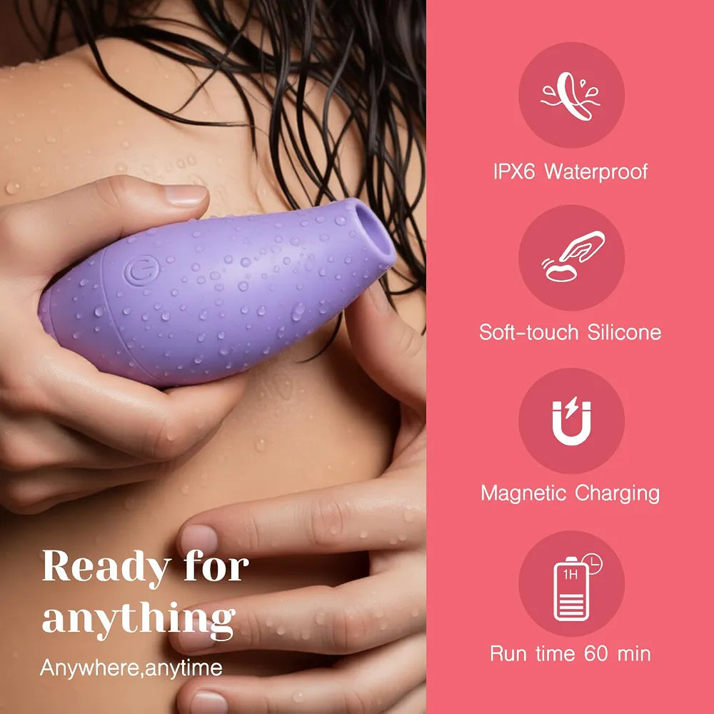 Ergonomic Palm-Sized Clitoral Suction Vibrator with 10 Modes and Wireless Charging
