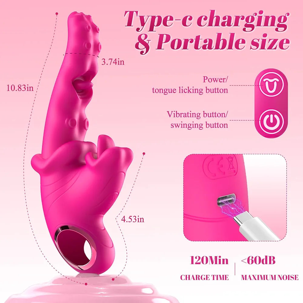 Tuaieu 3-in-1 Realistic G-Spot Dildo and Tongue Licking Vibrator for Couples