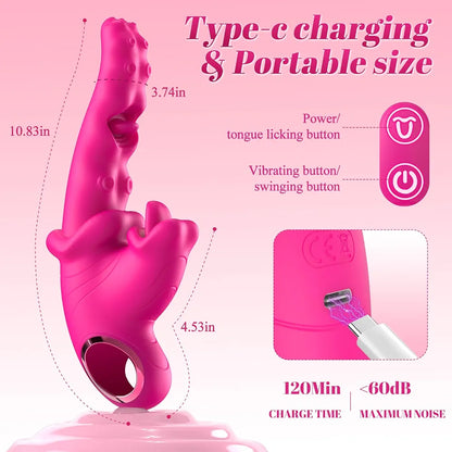 Tuaieu 3-in-1 Realistic G-Spot Dildo and Tongue Licking Vibrator for Couples
