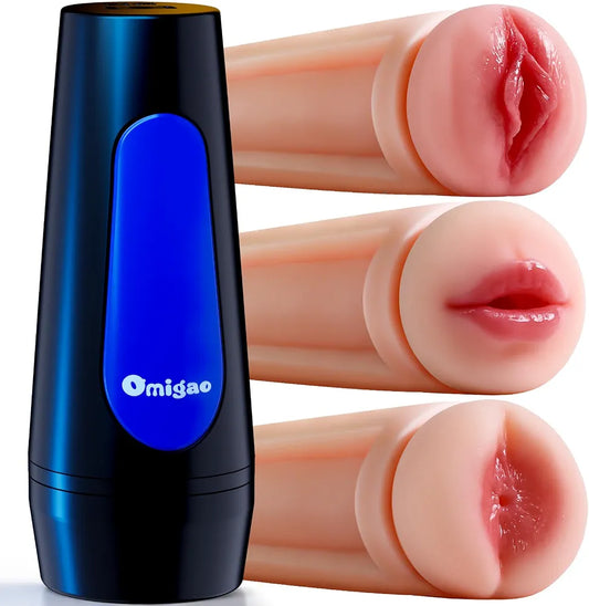 Realistic Textured Male Masturbator Sleeve with 3 Interchangeable Cock Sleeves for Men