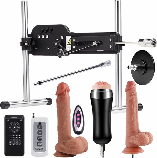 Realistic Thrusting Sex Machine with Heating Vibrator, Wireless Remote, and Versatile Masturbator Attachments