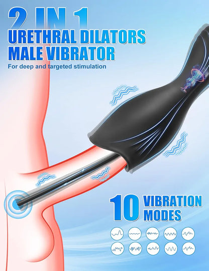 Advanced Male Masturbator and Urethral Training Kit with 10-Mode Vibrating Stroker and 6-Piece Sound Dilator Set