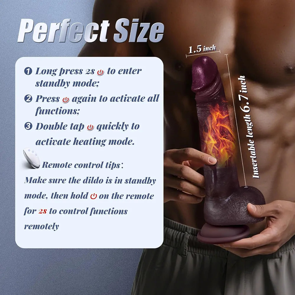 Realistic Heated Silicone Thrusting Dildo with 10 Vibration and 10 Thrusting Modes