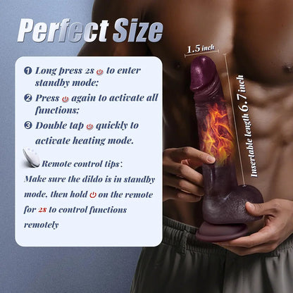 Realistic Heated Silicone Thrusting Dildo with 10 Vibration and 10 Thrusting Modes