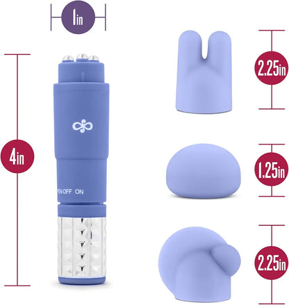 Satin-Finish Periwinkle Silicone Massage Wand Kit with 3 Interchangeable Attachments