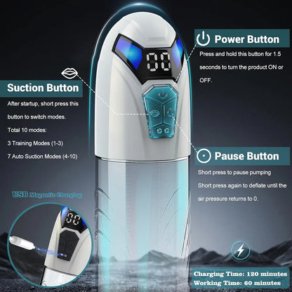 Male Penis Pump Adult Sex Toys for Men Automatic Enlargers & Extend Pump for Men with 10 Erection Training Modes Male Masturbator Electirc Penis Pump Entender Pumps & Enlargers 
