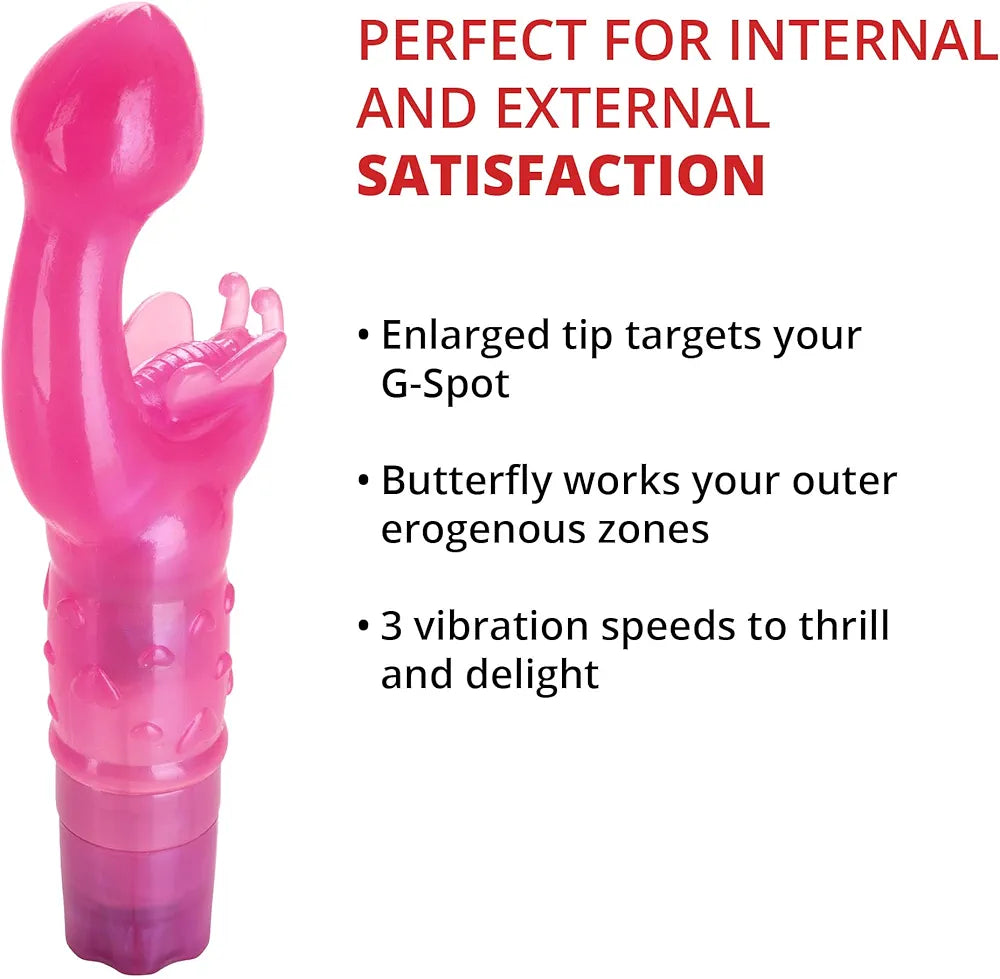 Adam & Eve Butterfly Kiss G-Spot and Clitoral Vibrator - 3-Speed Waterproof Dual Stimulator with Flexible Antennae