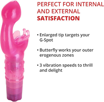 Adam & Eve Butterfly Kiss G-Spot and Clitoral Vibrator - 3-Speed Waterproof Dual Stimulator with Flexible Antennae