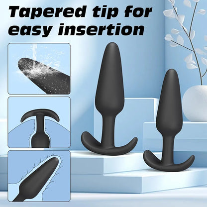 4-Piece Silicone Anal Training Plug Set: Progressive Beginner to Advanced Kit with Flared Base