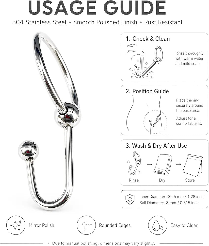 Premium Stainless Steel Urethral Sounding Cock Ring with Ball Attachment