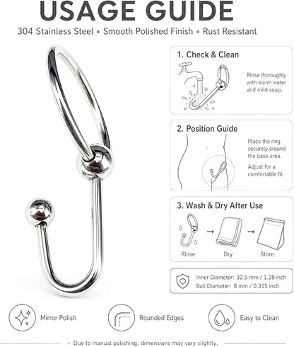Premium Stainless Steel Urethral Sounding Cock Ring with Ball Attachment