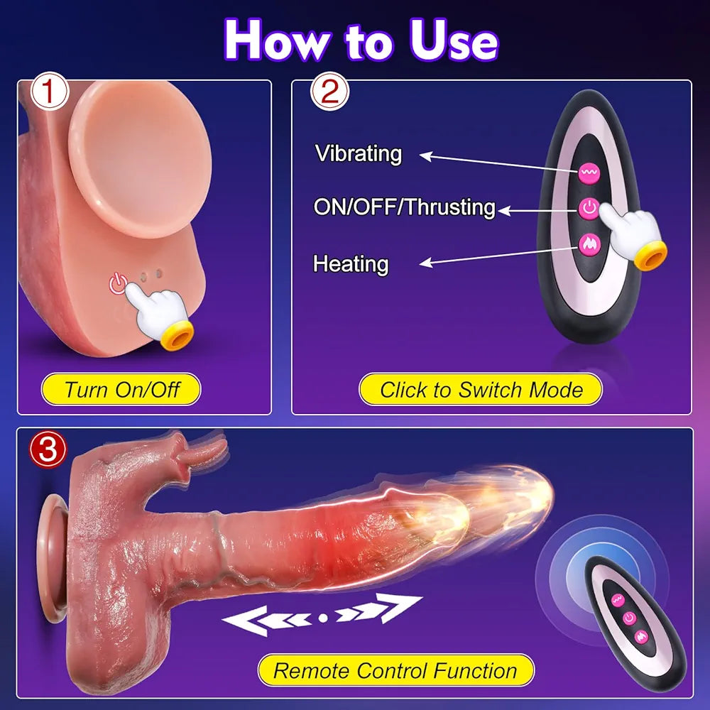 8.6-Inch Realistic Silicone Rabbit Dildo with 3 Thrusting and 9 Vibrating Modes, Suction Cup Base for G-Spot and Clitoral Stimulation