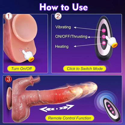 8.6-Inch Realistic Silicone Rabbit Dildo with 3 Thrusting and 9 Vibrating Modes, Suction Cup Base for G-Spot and Clitoral Stimulation