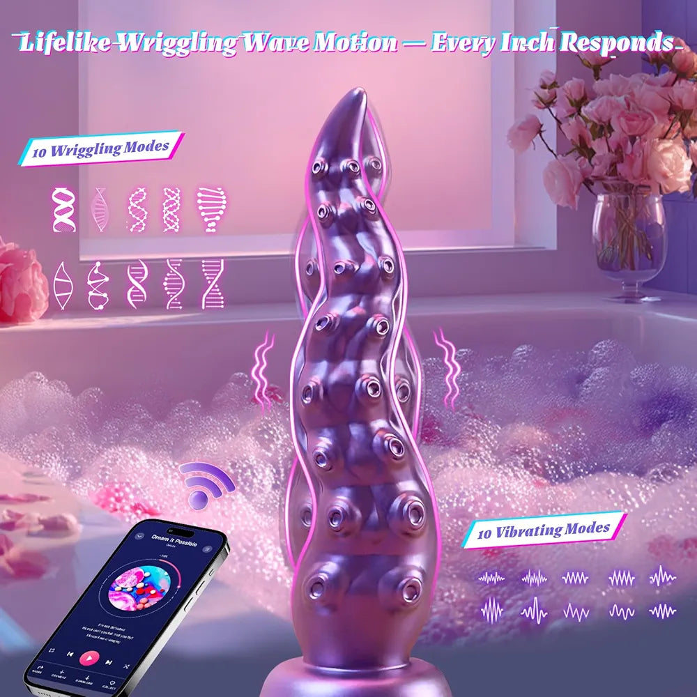MHYNNR App-Controlled Vibrating Octopus Tentacle Dildo with Suction Cup