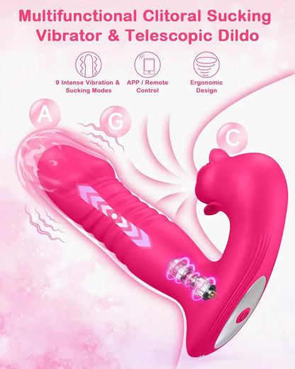 Upgraded Rose-Shaped G-Spot and Clitoral Vibrator with 9 Thrusting and Suction Modes