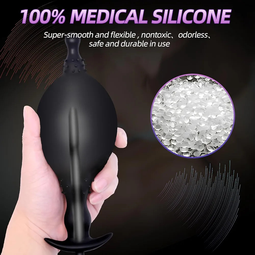 Inflatable Silicone Anal Plug with Manual Pump and Quick-Release Valve