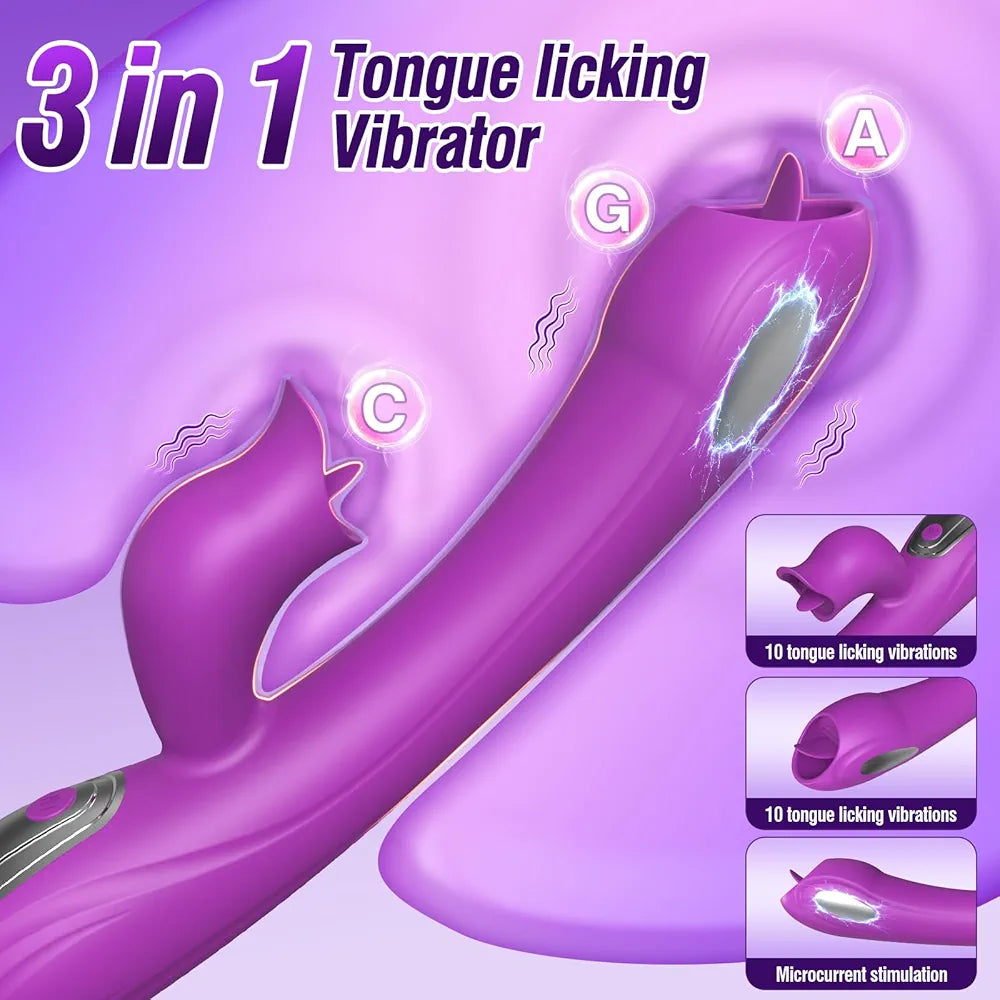 Premium 3-in-1 Dual-Stimulation Rabbit Vibrator with 10 Licking and Pulsing Modes