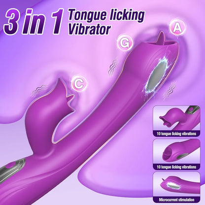 Premium 3-in-1 Dual-Stimulation Rabbit Vibrator with 10 Licking and Pulsing Modes