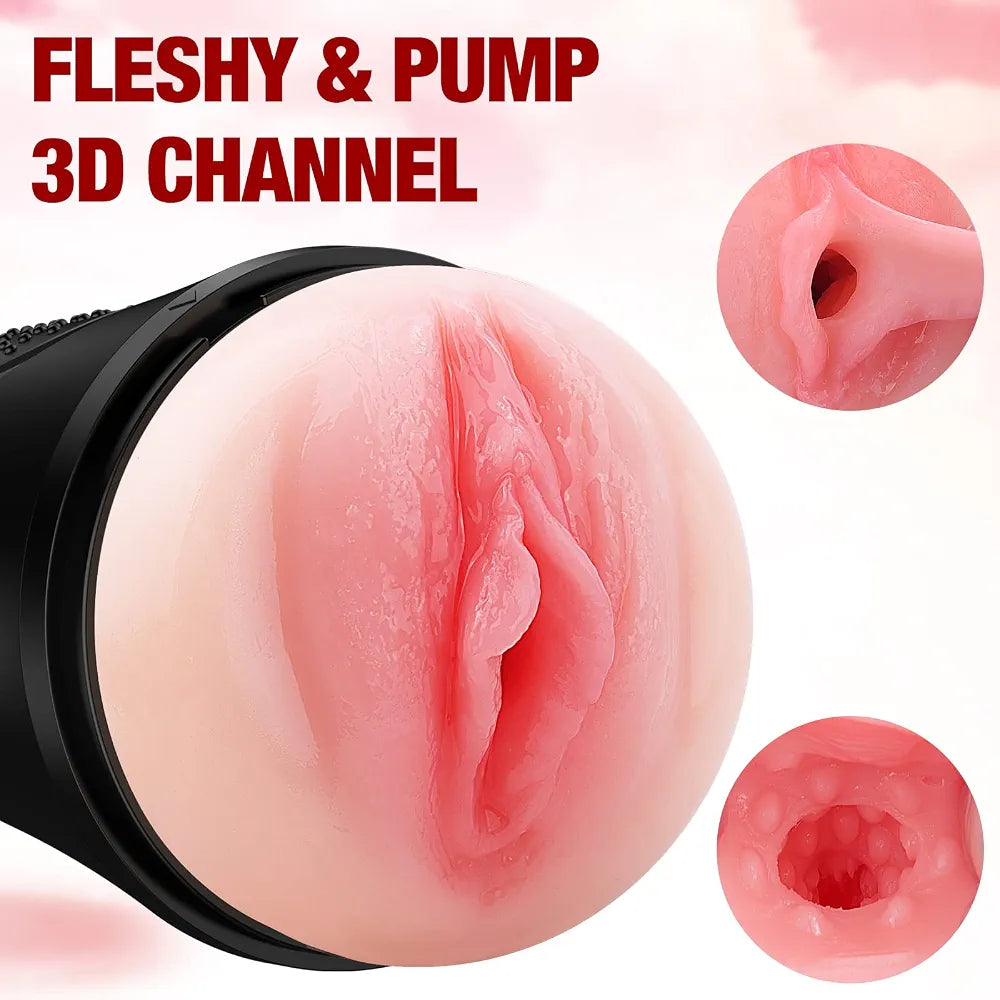 Lifelike 7.5" Textured Vibrating Male Masturbator - Squeezable Pocket Stroker for Men