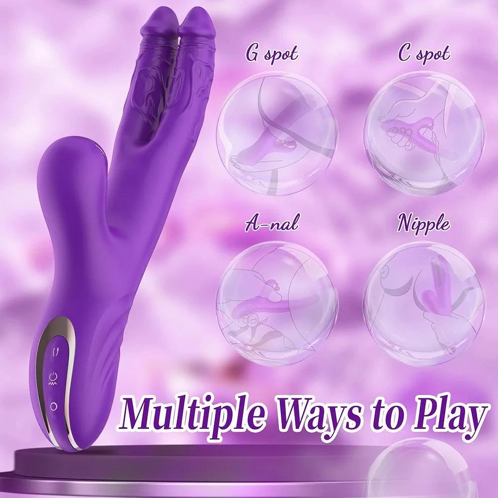 Premium 3-in-1 Dual Rabbit Dildo with Multi-Mode Stimulation for G-Spot and Clitoral Pleasure