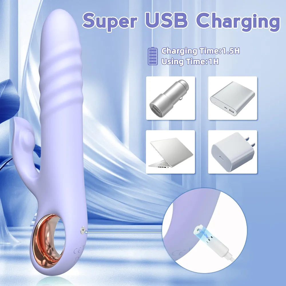 Dual-Action Rabbit Thrusting Vibrator with 10 Vibration and 10 Thrust Modes for G-Spot and Clitoral Stimulation