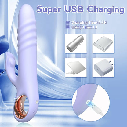 Dual-Action Rabbit Thrusting Vibrator with 10 Vibration and 10 Thrust Modes for G-Spot and Clitoral Stimulation