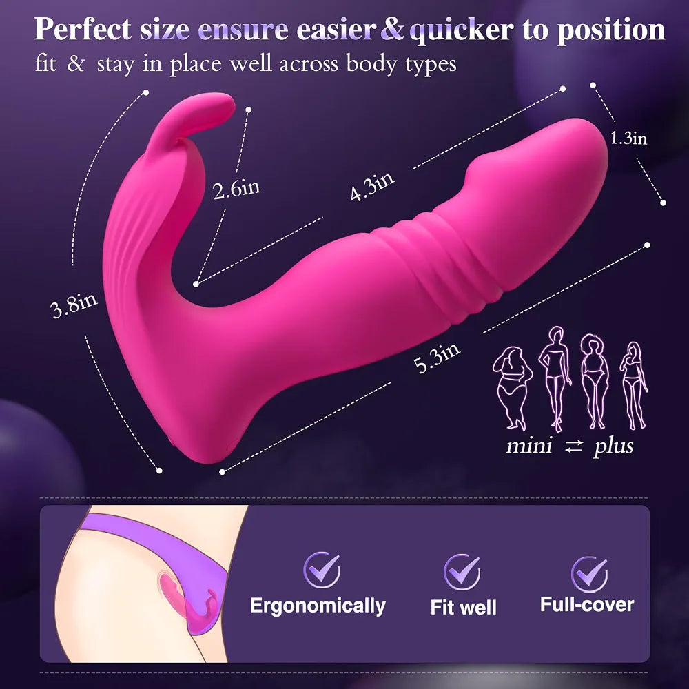 App-Controlled Wearable Bunny Vibrator with Dual Thrusting Dildo Functions
