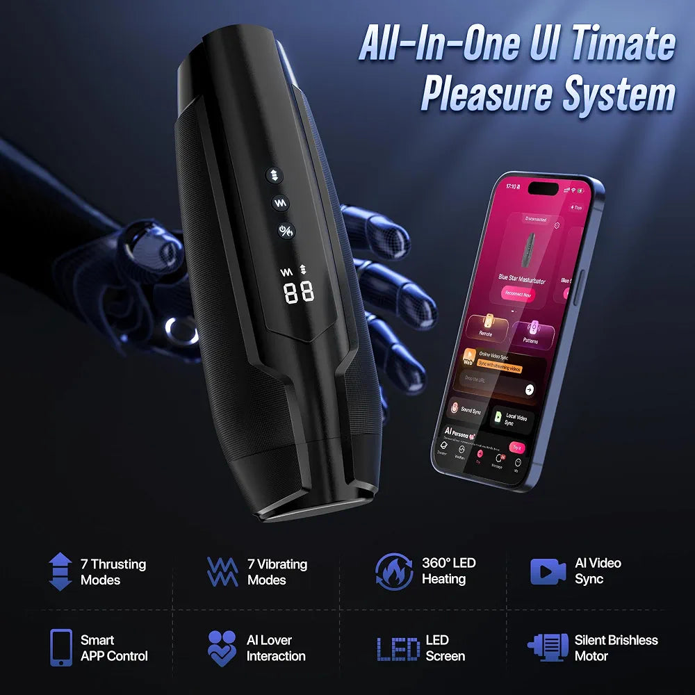 AI-Powered Interactive Male Masturbator with App Control, 360° Heating, 7 Vibration Modes, and Silent Motor