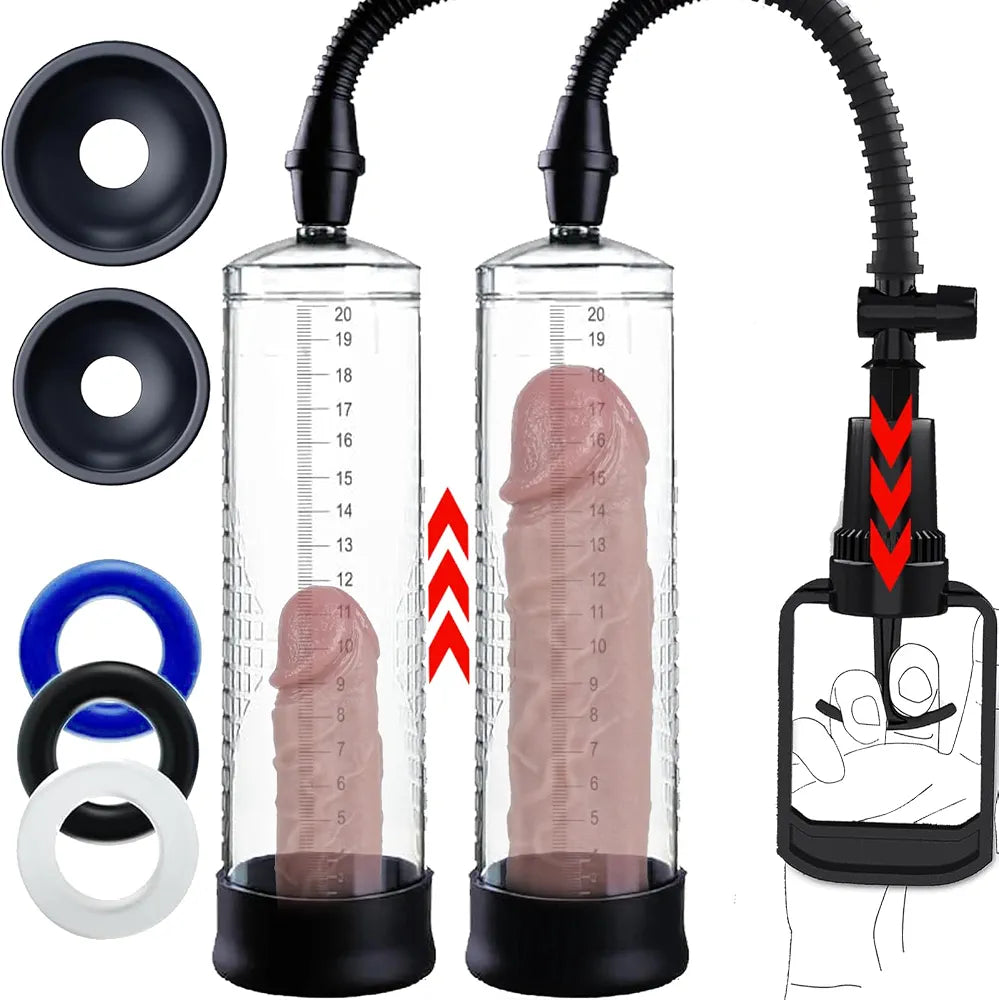 Manual Vacuum Penis Pump with 3 Rings for Men's Enhancement and Training