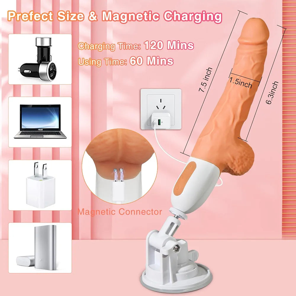 Realistic Silicone Thrusting Dildo with 10 Vibration Modes and Remote Control for G-Spot and Clitoral Stimulation