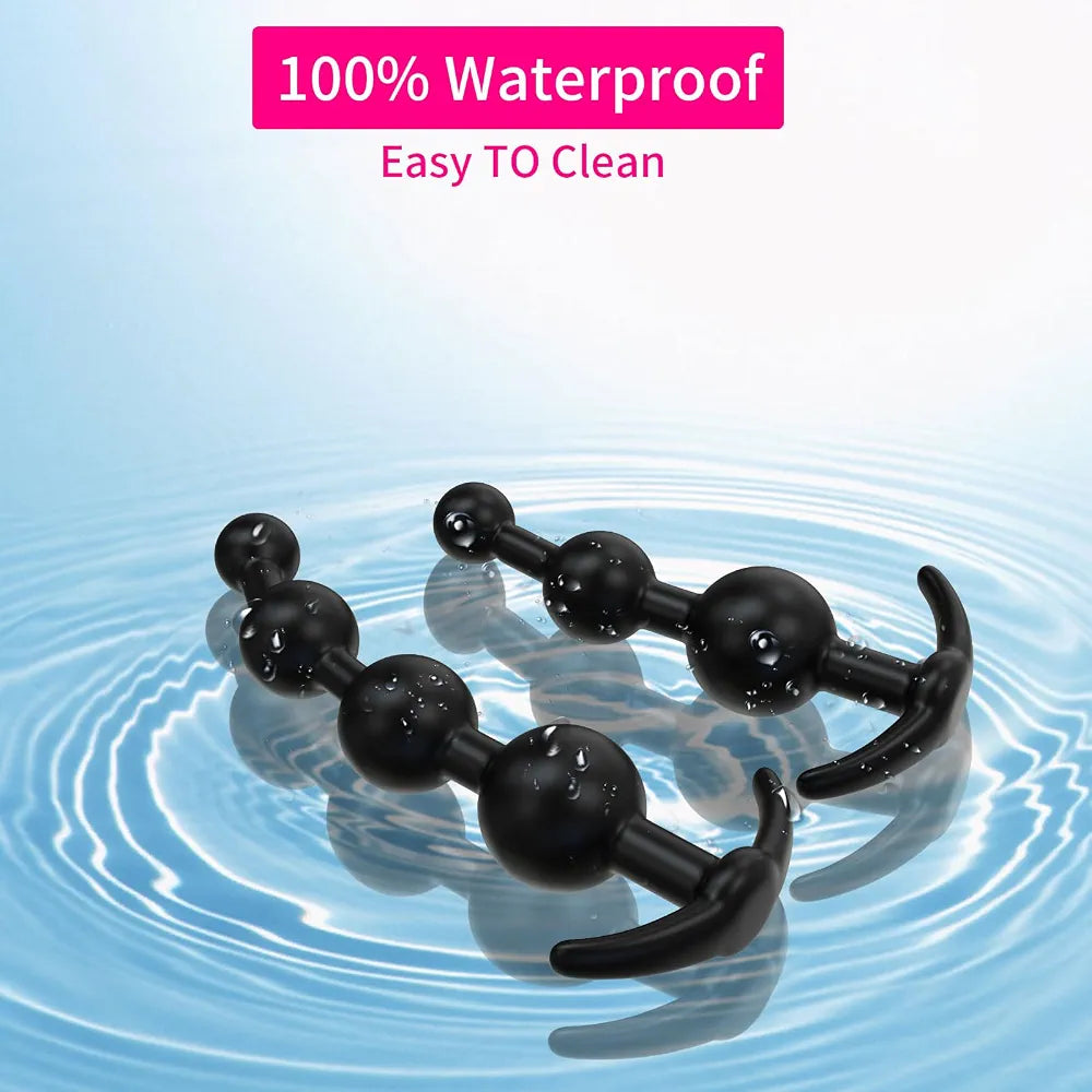 Silicone Anal Training Kit: 2-Piece Flexible Butt Plug and Graduated Bead Set for Prostate Massage