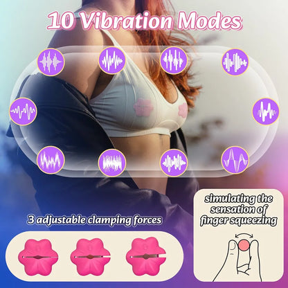 Remote-Controlled Vibrating Nipple Clamps with 10 Modes and Adjustable Tension