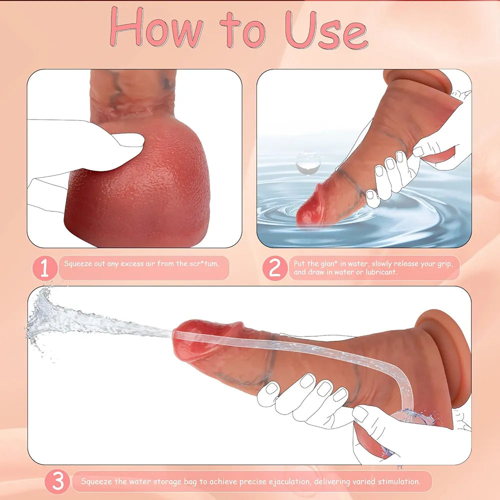6.9" Realistic Silicone Dildo with Movable Foreskin, Suction Cup Base, and Ejaculation Feature for Anal and Vaginal Stimulation