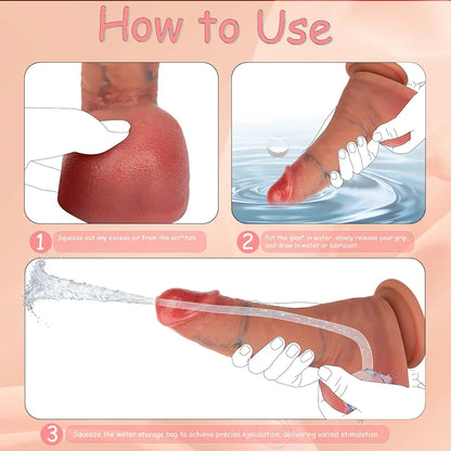 6.9" Realistic Silicone Dildo with Movable Foreskin, Suction Cup Base, and Ejaculation Feature for Anal and Vaginal Stimulation