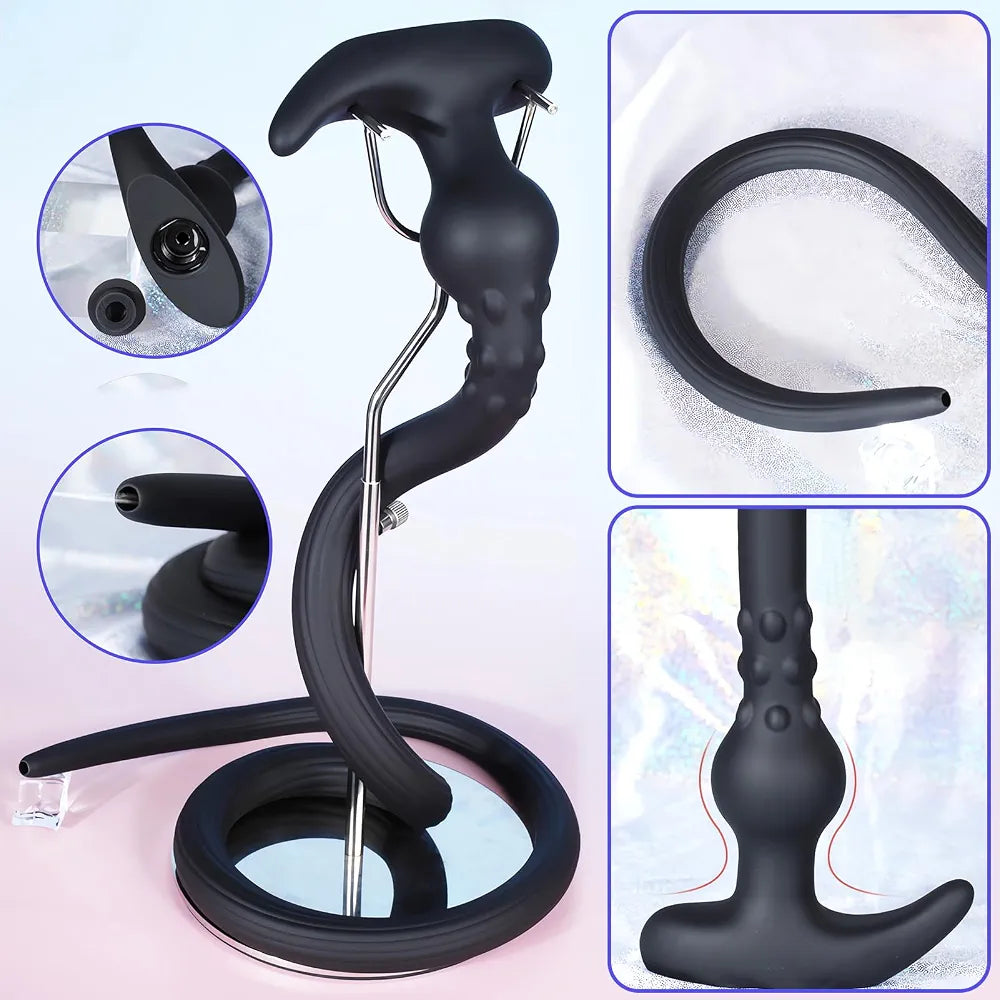 Realistic Flexible Silicone Anal Plug and Enema Douche Kit for Prostate and G-Spot Stimulation