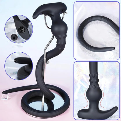 Realistic Flexible Silicone Anal Plug and Enema Douche Kit for Prostate and G-Spot Stimulation