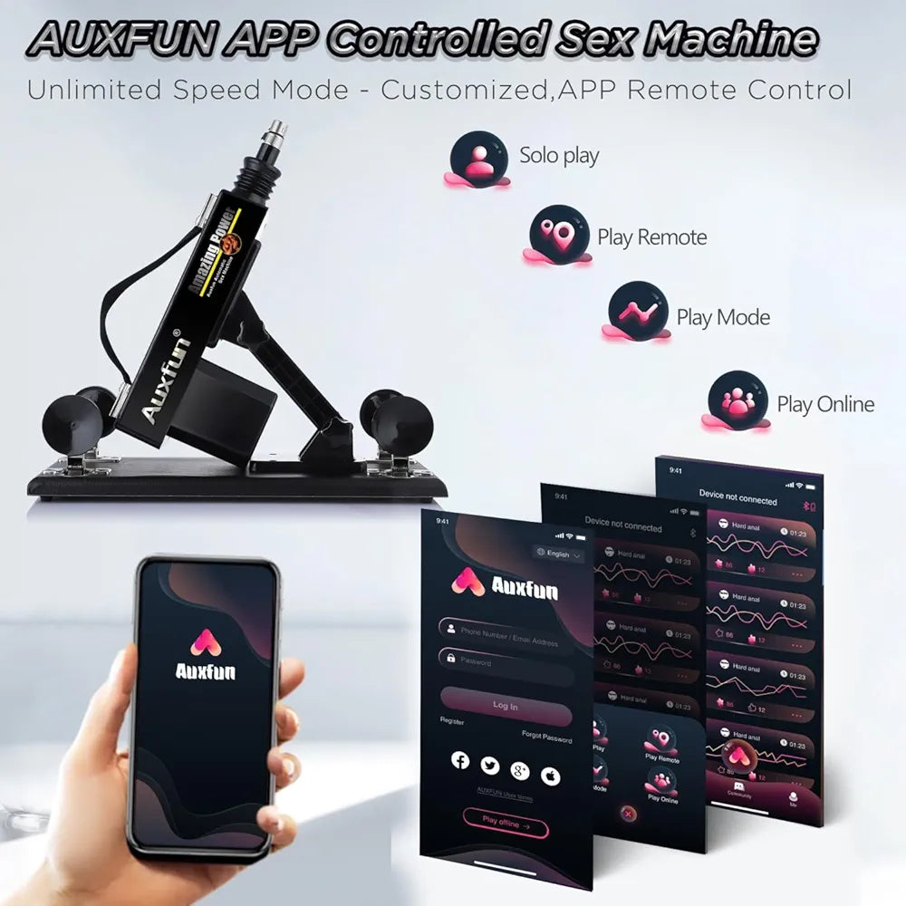 AUXFUN Automatic Thrusting Sex Machine with Bluetooth App Control and 6 Interchangeable Attachments