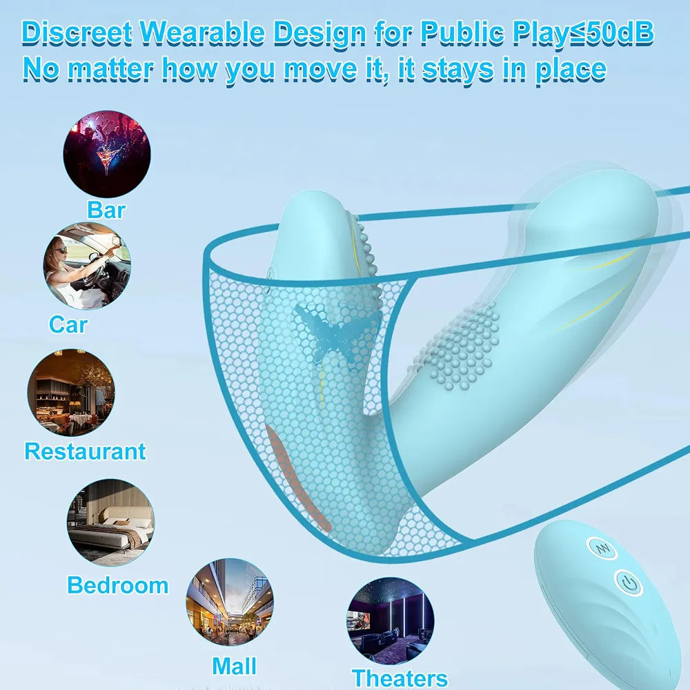 Tokhub Wearable Butterfly Vibrator for Women - 12 Modes, Remote Control, G-Spot & Clitoral Stimulation - Blue