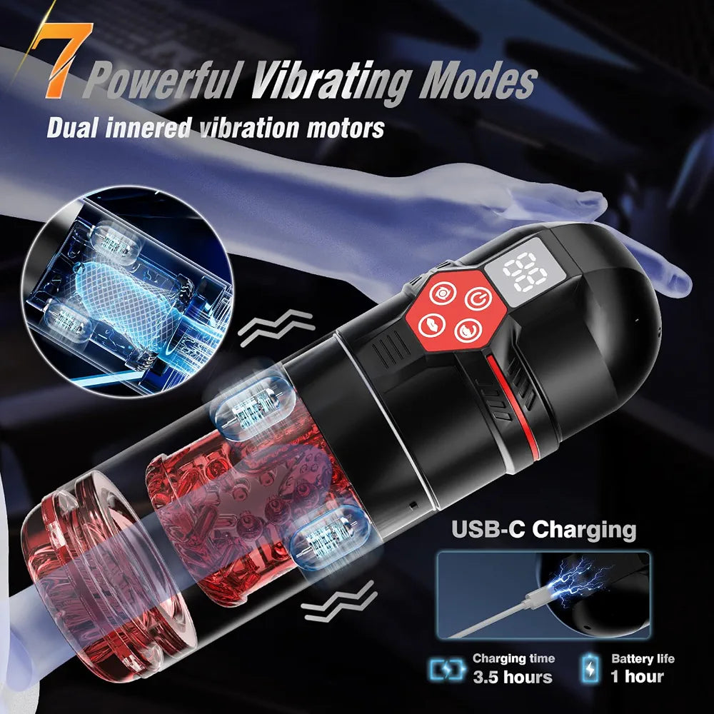Mrgras AI-Sync Male Masturbator with Vacuum Pump, 12 Suction Levels, 7 Thrusting, Rotating, and Vibrating Modes