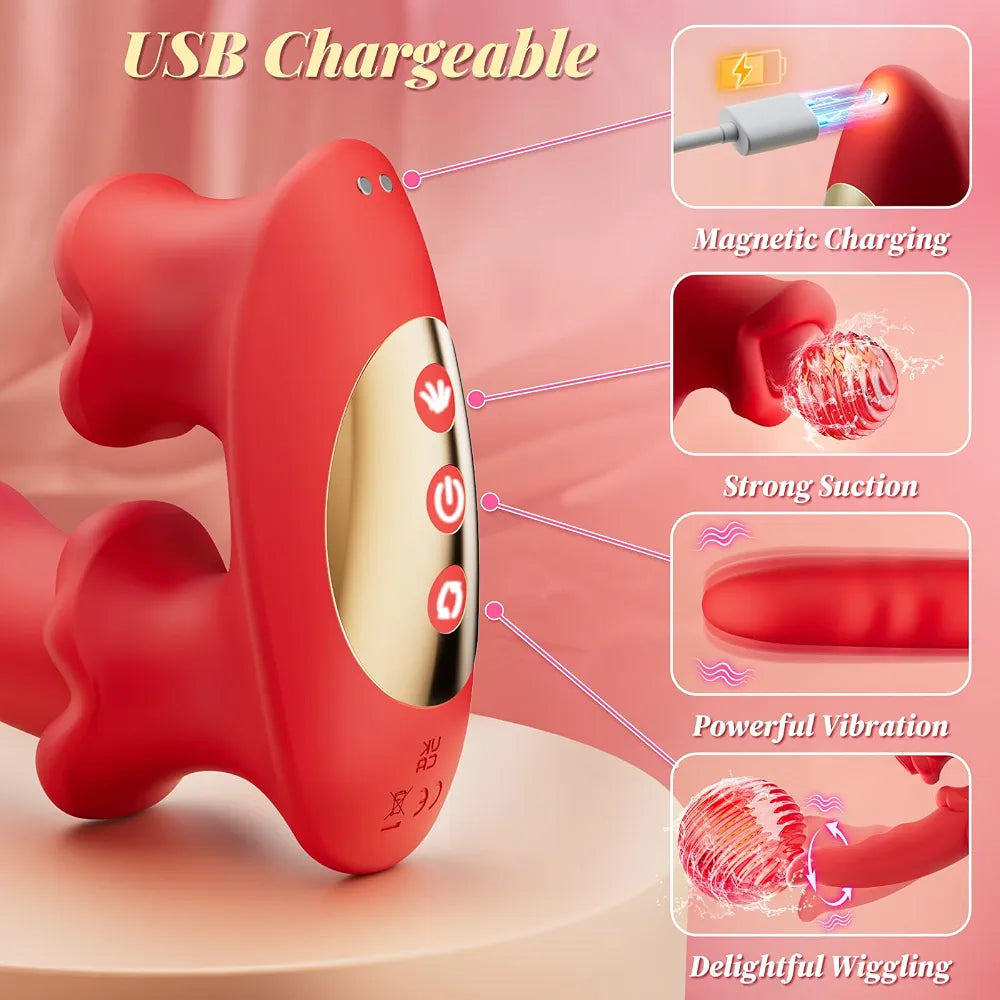 Rose-Shaped Clitoral and G-Spot Suction Vibrator with 30 Stimulation Modes for Couples